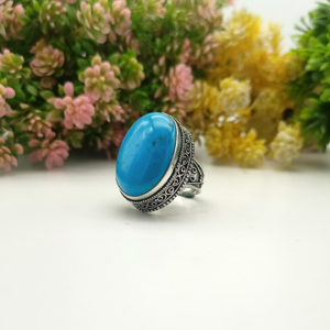 Anillo Clásico de Plata de Ley 925 con Piedra Preciosa, Turquesa Natural Sleeping Beauty con Engaste de Bisel, Estilo Vintage - Product Image 3