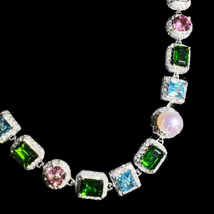 Collar geométrico de cristal plateado de alta demanda con perlas y diamantes de imitación para mujer, joyería de fiesta de proveedor indio - Product Image 6