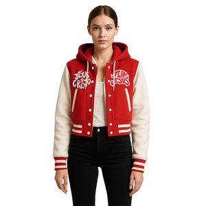 Blouson universitaire régulier pour femme 'Jesus Cristo Team Jesus' rouge et blanc à capuche, style bomber, éco-responsable, pour streetwear inspiré par la foi - Product Image 4