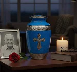 Decorative Marbled Metal Cremation Urn Round Keepsake Ashes Container <b>Memorial</b> <b>Vase</b> At Best Price - Product Image 5