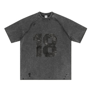 เสื้อยืดคอวีทรงปกติสำหรับผู้ชาย ผ้าคอตตอน 100% หนานุ่ม สไตล์สตรีทแวร์ ลุควินเทจฟอกสี ย้อมสีแบบ Garment Dyed ป้องกันการหดตัว - Product Image 1