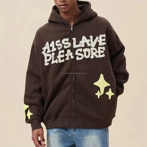 OEM 100% Cotton Boxy Heavy Weight Men's Hoodie Custom Puff Print Long Oversized Zipper Embossed Sialverse Clothing Sample - Product Image 1