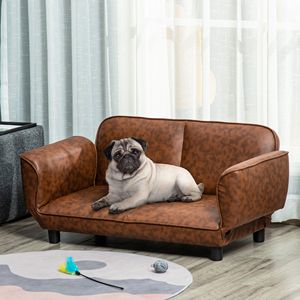 Large Sized 39\" X 21.75\" X 17.75\" Brown Pet <b>Sofa</b> Foldable PU <b>Leather</b> <b>Cover</b> Dog Bed Couch Square Comfortable Foam for Small - Product Image 2