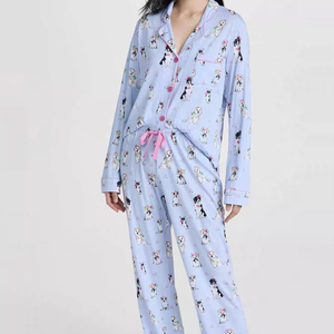 Set <span class=keywords><strong>Pigiama</strong></span> Casual da <span class=keywords><strong>Donna</strong></span> <span class=keywords><strong>con</strong></span> Maniche Lunghe, <span class=keywords><strong>Bottoni</strong></span> Frontali e Pantaloni Lunghi <span class=keywords><strong>con</strong></span> Stampa Cartoon - Product Image 2