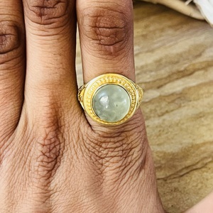 Trendy wholesale Prehnite Brass <b>Ring</b> 18k Gold Plated <b>Statement</b> Bohemian Vintage <b>Ring</b> Handmade <b>Ring</b> For Women Solitaire <b>Ring</b> - Product Image 5