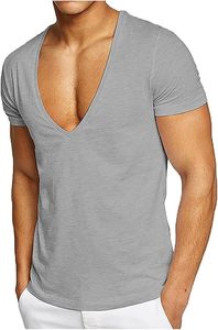T-shirt de sport athlétique pour homme, coupe ajustée, col en V, tissu en coton biologique, imprimé graphique, vêtements de sport durables, vêtements d'entraînement - Product Image 3