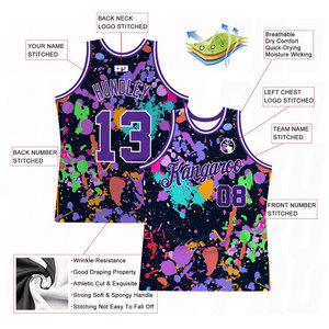 Camiseta de Baloncesto Personalizada con Patrón de Grafiti Morado y Blanco, Salpicaduras 3D, Auténtica, Sin Logotipo, Sublimada, de Secado Rápido y Transpirable - Product Image 2