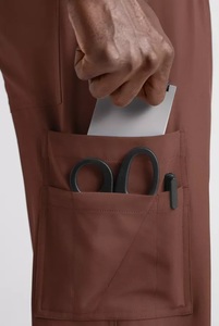 Men V Neck <b>Scrub</b> Set Brown 5 Pocket Top 10 Pocket Pants Hospital <b>Uniform</b> Spandex/Polyester Woven Needle Detection Seamless - Product Image 6