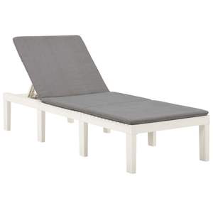 Chaise longue en plastique blanc avec coussin, chaise longue confortable pour l'extérieur - Product Image 1