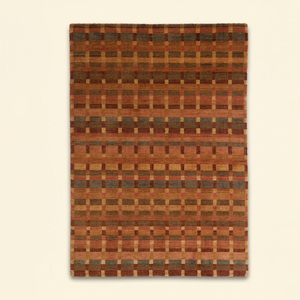 Tapis en laine à carreaux orange rouille et marron anthracite, tissé contemporain, antidérapant, écologique, pour salon - Product Image 1