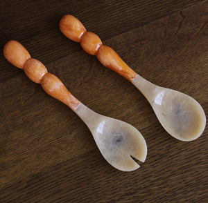 Handmade Resin Utensil <b>Set</b> <b>Cream</b> Handle Swirl Spoon <b>And</b> Fork Eco-Friendly Tableware Food Serving Use - Product Image 5