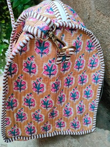 กระเป๋าผ้าฝ้ายพิมพ์ลายบล็อกทำมือ ลายดอกไม้ใบไม้แบบอาร์ติซาน สำหรับเดินทางช่วงสุดสัปดาห์  กระเป๋าถือแบบสะพายไหล่ลายทาง โพลีเอสเตอร์ - Product Image 2