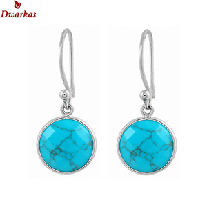 Classic <b>handmade</b> <b>earrings</b> 925 sterling silver turquoise dyed gemstone dangler drop bezel <b>earrings</b> for wedding party - Product Image 2