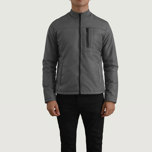 Chaqueta Acolchada Gris para Hombre, Cuello Alto, Cierre de Cremallera, Resistente al Viento, Informal, para Otoño, Corte Ajustado, Relleno de Poliéster, Largo Regular - Product Image 1