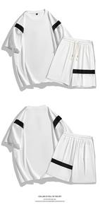 Ensemble de survêtement 2 pièces pour homme, été, manches courtes, t-shirt + short, couleur unie, col rond, pantalon court de sport, hauts, tenues décontractées - Product Image 5