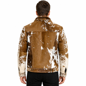 Mens Genuine Cowhide Leather <b>Trucker</b> <b>Jacket</b> with Fur Trim Waterproof & Breathable Winter Moto Biker Outerwear - Product Image 2