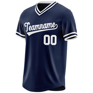 Maillot de baseball personnalisé bleu marine, col en V, manches courtes, polyester, uniforme de softball, impression sérigraphique, unisexe, séchage rapide, respirant - Product Image 3