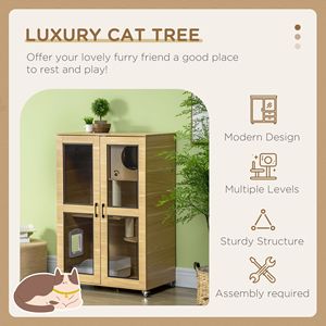 Gabbia e recinto per gatti con ruote chiudibili a chiave La casa del gatto di quercia con tiranti - Product Image 4