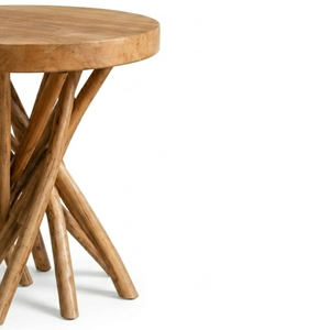 Mesa Auxiliar ARTERRA Premium de Estilo Rústico con Rama de Teca y Tapa Redonda de Madera Natural para Sala de Estar o Dormitorio - Product Image 3