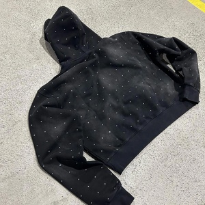 Mode streetwear y2k pour hommes, sweat à capuche avec strass, épaules tombantes, sweat en molleton de coton lourd, sweat à capuche délavé à l'acide, sweat à capuche zippé délavé au soleil - Product Image 2