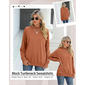 Women's Casual Printed Spandex Long Sleeve Fleece Lined Woven Thermal Pullover <b>Hoodie</b> for Autumn Winter Mock Neck Turtle Neck - Product Image 4