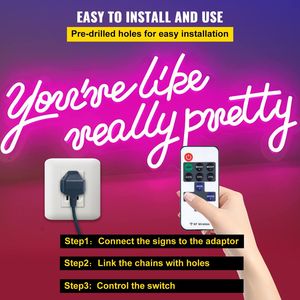 Grand enseigne lumineuse LED rose de 23'' x 21'' avec télécommande - « Tu es vraiment très belle » - Décoration murale - Autocollants muraux - Product Image 5