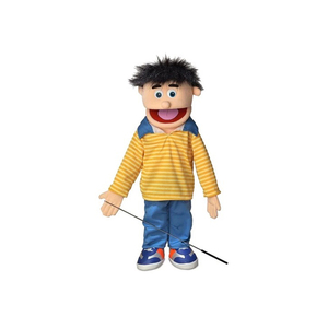 Boy Plush Puppet With Yellow Striped Shirt Blue Pants And Black Hair <b>Soft</b> <b>Stuffed</b> Animal <b>Toy</b> For Kids Age 2 To 4 Years - Product Image 1