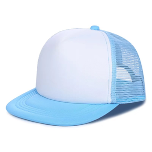 Unisex Custom Blank Foam Trucker Hat Sky Blue White Mesh <b>Cap</b> <b>Flat</b> Bill Snap Closure Lightweight <b>Summer</b> Street Style <b>Cap</b> - Product Image 1