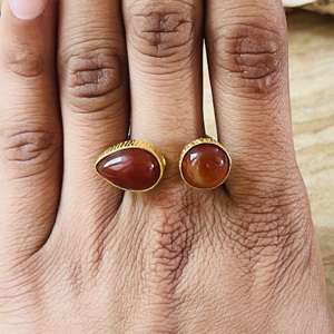 Buyer Favorite Boho Carnelian Brass <b>Ring</b> 18k Gold Plated <b>Open</b> Band Statement Jewelry Vintage Double Stone Women Wholesale <b>Ring</b> - Product Image 6