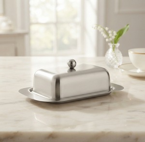 Beurrier en acier inoxydable rectangulaire avec couvercle hermétique pour la conservation de la fraîcheur, vaisselle de cuisine au design minimaliste - Product Image 1
