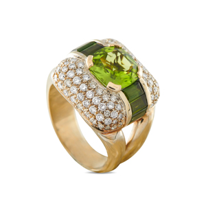 Luxury Women's <b>Cocktail</b> <b>Ring</b> 18K Solid <b>Gold</b> Emerald Cut Green Gem Diamonds Geometric Style Party Jewelry - Product Image 1