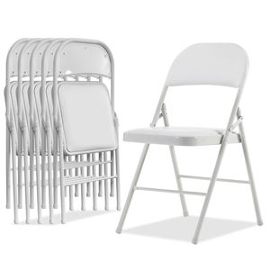 Eleganti Sedie Pieghevoli in Ferro e PVC Bianche, Set da 6 Pezzi, per Convenzioni ed Esposizioni - Product Image 3