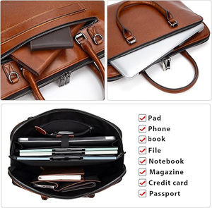 Maletín de Cuero Genuino al por Mayor para Hombre y Mujer, Marrón, Gran Capacidad, Resistente, para Portátil, Bolso de Diseño, Logotipo Personalizado OEM 2026 - Product Image 2