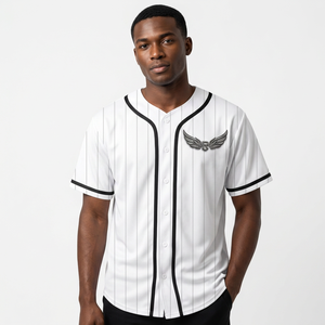 Custom White Pinstripe Baseball Jersey Unisex Short Sleeve Button <b>Down</b> Breathable Polyester Adult Sports Apparel - Product Image 4
