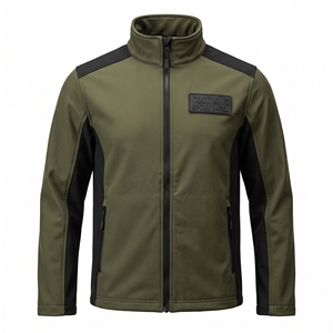 Chaqueta Técnica de Exterior con Paneles Laterales en Negro Oliva, Resistente al Frío, Cuello Alto, Cierre Completo, Uniforme Utilitario para Todo Clima - Product Image 1