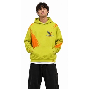 Pearia <b>Men's</b> Regular Fit 100% Cotton Fleece Hooded Winter Solid Lime Green <b>Orange</b> Casual <b>Hoodie</b> Front Logo Pocket Design Quick - Product Image 1