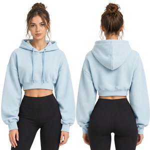 Fabricante de sudaderas cortas con capucha para mujer de marca privada, proveedor mayorista de sudaderas con capucha cortas personalizadas para moda de EE. UU., Reino Unido y Europa. - Product Image 1