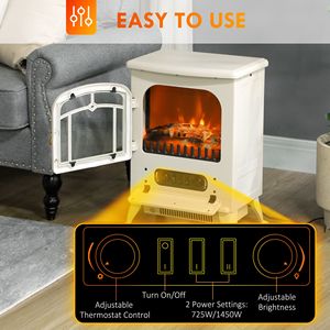 Chimenea Eléctrica Beige de 725W/1450W con Llamas LED Realistas y Leños, Calentador de 1450W - Product Image 5