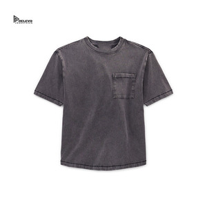 เสื้อยืดแขนสั้นทรงโอเวอร์ไซส์ผ้าฝ้าย 100% ล้างสีแบบแอซิดวอชสำหรับผู้ชาย เสื้อกล้ามออกกำลังกาย สตรีทแวร์ เสื้อยืดเรียบๆ สำหรับฤดูร้อน ชุดออกกำลังกาย - Product Image 1