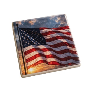 Premium <b>Marble</b> <b>Coaster</b> With USA Flag Print Waterproof Square Stone <b>Coaster</b> Coffee Tea Cup Holder Decorative Tableware Gift Item - Product Image 1