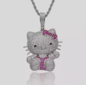 Collier pendentif Luxira Jewels en argent 925, forme de chat rose, style hip-hop, micro-incrustation de moissanite, unisexe - Product Image 2