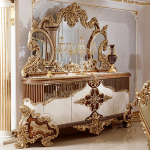 European Luxury Dining <b>Table</b> Set Furniture Mahogany Antique Hand Carved Display Cabinet and Mirror <b>Buffet</b> Resort Residence - Product Image 4