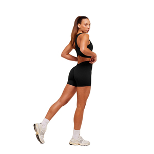 Custom Logo Women's High Waist Compression Biker Shorts Solid <b>Black</b> Sporty Fit Activewear - Product Image 4