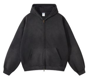 Sudadera con capucha extragrande para hombre, lavado ácido, con cremallera completa, OEM, personalizada, al por mayor - Product Image 1