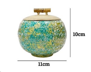 Pot décoratif artisanal en mosaïque d'œufs avec couvercle en bambou tressé, récipient pour bonbons, feuilles de thé, snacks secs et décoration rustique pour la maison - Product Image 4