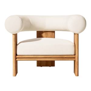 Fauteuil de salon moderne de luxe en teck massif, fauteuil lounge rembourré en tissu blanc, design avec dossier incurvé, pour hôtel, villa - Product Image 5