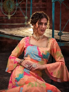 Digital Printed Georgette Lehenga Choli Set Women Festive Crop <b>Top</b> and Maxi Skirt Ethnic Party Outfit - Product Image 5