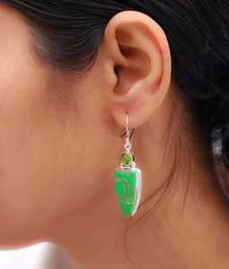 Boucles d'oreilles pendantes vert turquoise en argent sterling avec péridot, bijoux faits à la main, cadeau de mode pour femme, à porter pour les fêtes - Product Image 4