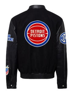 เสื้อแจ็คเก็ตหนังและขนสัตว์สีดำของทีมดีทรอยต์ พิสตันส์ - Product Image 2