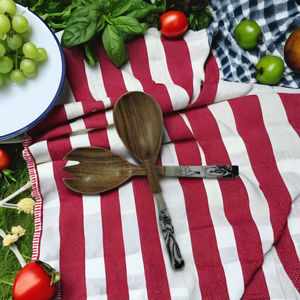 Outils à salade en bois naturel sans danger pour les aliments écologiques avec poignée commune en résine couverts vaisselle ensemble de service à salade pour servir la salade - Product Image 1